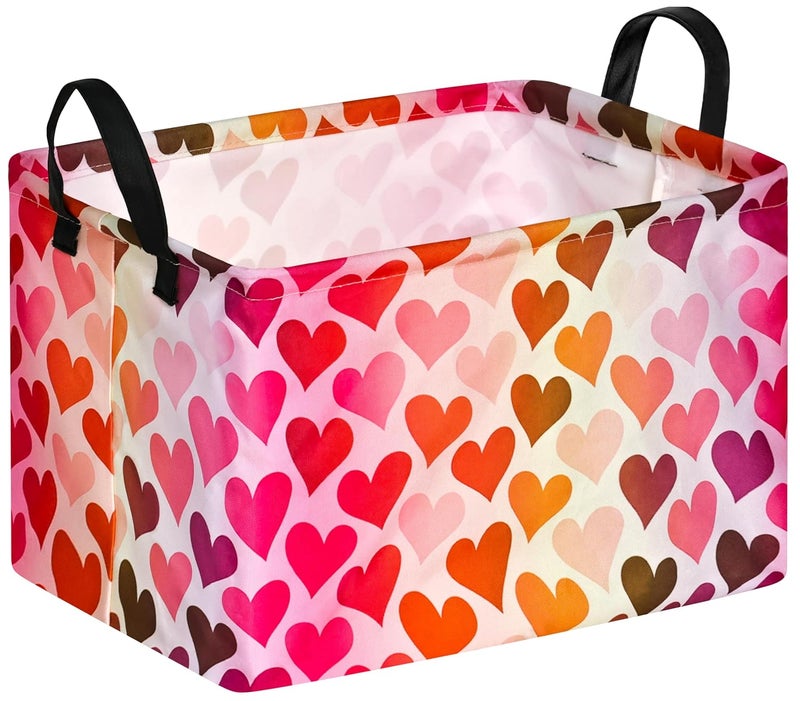 FUULOXE Rectangular Valentines Basket Storage Bin for Shelves Girls Gifts Baskets Foldable Box with Handles for Home Office Car Dormroom Valentine's Day Party Supplies - Image 1